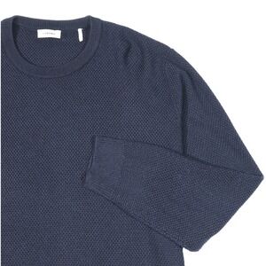 Sandro Sweater Mens XXL Navy Blue Wool Blend Waffle Knit Crewneck Pullover